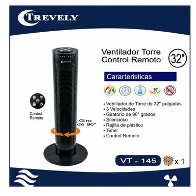 VENTILADOR TORRE TREVELY CON CONTROL REMOTO DE 32 PULGADAS VT-145 45W