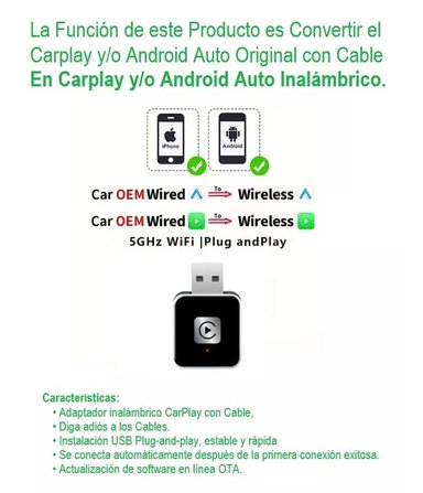 MINI-ADAPTADOR APPLE CARPLAY Y ANDROID AUTO INALÁMBRICO. NUEVO - 6