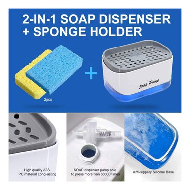 PACK DE 2 DISPENSADORES DE JABÓN DE COCINA 2 EN 1 CON SOPORTE DE ESPONJA - 2