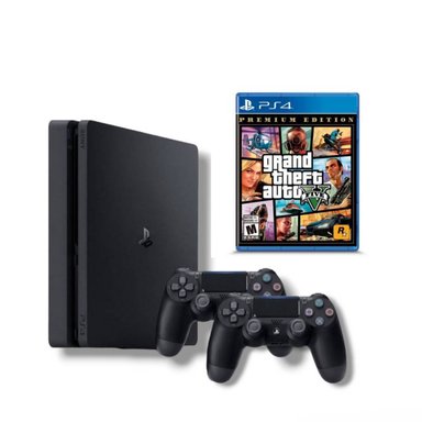 CONSOLA SONY CUH-2000 PS4 SLIM 1TB NEGRO +2 MANDOS ORIGINALES+GTAV REACONDICIONADA - 1