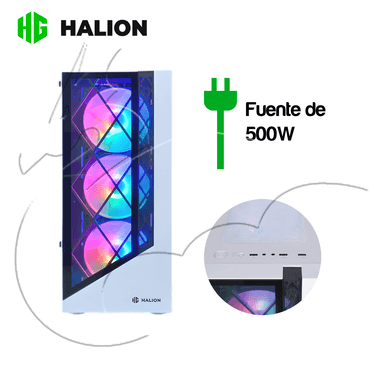 CASE HALION GAMER DRAGON CR15 BLANCO 500W 4X12 RAINBOW VIDRIO - 1