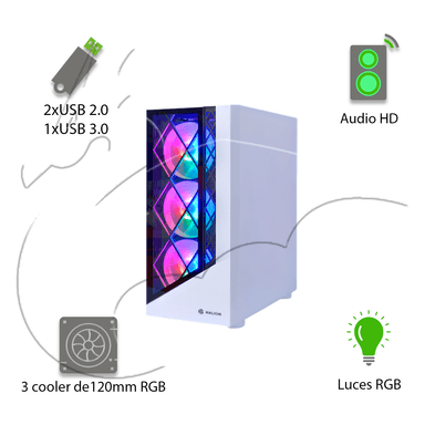 CASE HALION GAMER DRAGON CR15 BLANCO 500W 4X12 RAINBOW VIDRIO - 3
