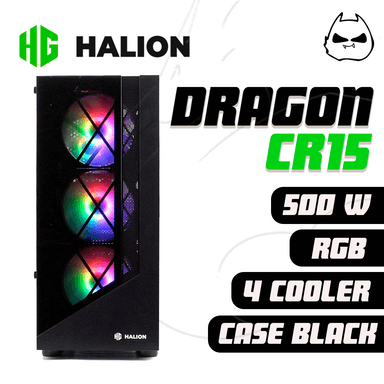 CASE HALION GAMER DRAGON CR15 BLACK 500W 4X12 RAINBOW VIDRIO - 2