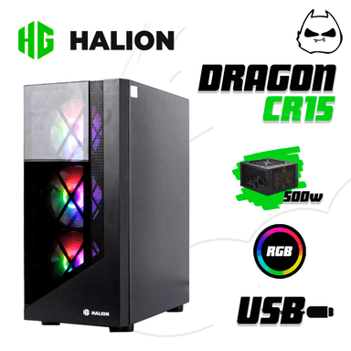 CASE HALION GAMER DRAGON CR15 BLACK 500W 4X12 RAINBOW VIDRIO - 3