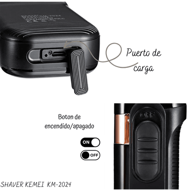 AFEITADORA KEMEI KM-2024 SHAVER RECARGABLE . - 3