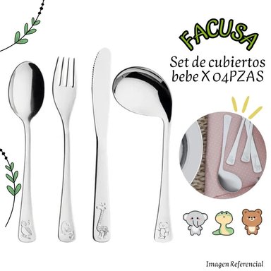 SET FACUSA CUBIERTOS BEBÉ 723 ACERO 4 PIEZAS