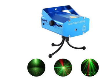 MINI PROYECTOR LÁSER MP-LUCES AZUL ROJO Y VERDE AUDIORITMICO CON FIGURAS LLUVIA