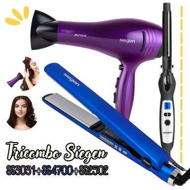 TRICOMBO SIEGEN SECADORA SG3031 + ALISADORA SG4700 + RIZADORA SG2502