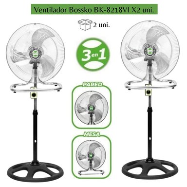 VENTILADOR BOSSKO 3 ASPAS DE 18' 200 WATTS BK-8218VI –PLATEADO /X2UNIDADES
