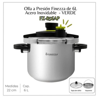 OLLA A PRESIÓN FINEZZA DE ACERO INOXIDABLE 6LT -FZ-856AP-IN - VERDE