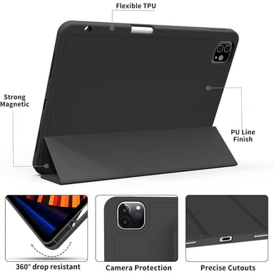 FUNDA CASE PROTECTOR DE LUJO CON SOPORTE DE LAPIZ PARA IPAD PRO 11' M1 M2 2020/2021/2022 - NEGRO - 6