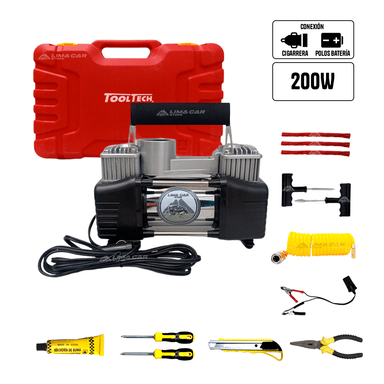 COMPRESOR DE AIRE TOOLTECH DOBLE PIST AUTO CAMIONETA INFLADOR LLANTA