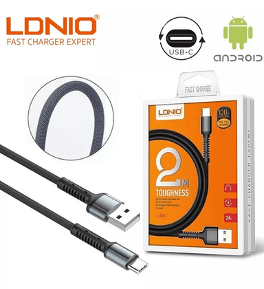 CABLE CARGADOR LDNIO USB TIPO C CARGA RÁPIDA 2 METROS LS64