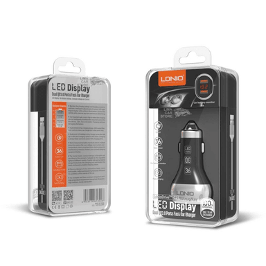 CARGADOR LDNIO AUTO USB 36W CON MEDIDOR VOLTAJE BATERÍA + CABLE TIPO C C2 - 2