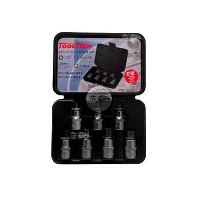 SET MALETA TOOLTECH 7 PIEZAS DE DADOS ESTRIADOS SPLINE 55MM (M5-M16)