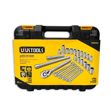 SET MALETA TOOLTECH 25 PIEZAS DADOS + LLAVES 1/2 UYUSTOOLS NO STANLEY