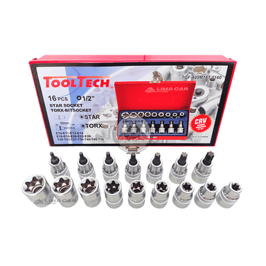 SET MALETA TOOLTECH 16 DADOS TORX T20-T50 1/2 HEMBRA E10-E24