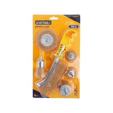 SET ESCOBILLAS UYUSTOOLS 6 PIEZAS PARA TALADRO REMOVER OXIDO PINTURA ACERO