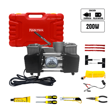 COMPRESOR AIRE DOBLE PISTON AUTO CAMIONETA INFLADOR LLANTA ASA PLEGABLE