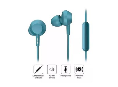 AUDÍFONOS PHILIPS IN-EAR TAE4105 CON MICRÓFONO AZUL - 2