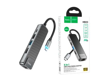 ADAPTADOR HOCO MULTIMEDIA HB23 TIPO C A HDMI /USB 3.0 /USB 2.0 / RJ45 - GRIS - 2