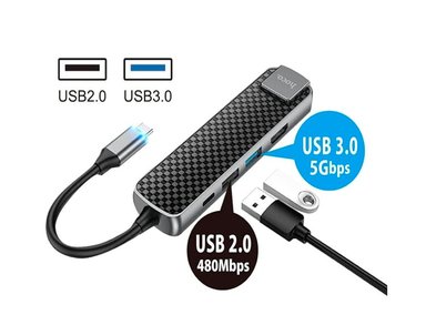 ADAPTADOR HOCO MULTIMEDIA HB23 TIPO C A HDMI /USB 3.0 /USB 2.0 / RJ45 - GRIS - 3
