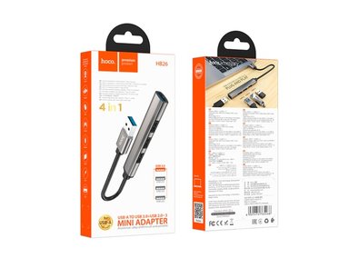 ADAPTADOR HOCO HB26 CONVERTIDOR 4 EN 1 (USB A USB 3.0 Y 2.0) PARA LAPTOP PC - NEGRO - 2