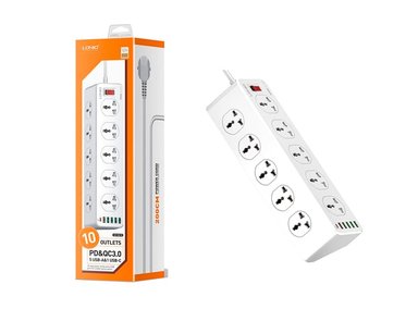 TOMA CORRIENTE LDNIO SC10610 CARGA RÁPIDA 10SOCKET 5USB 1C - BLANCO - 1