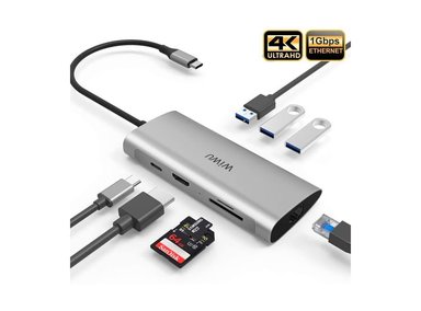 HUB 8-EN-1 WIWU ALPHA 831HRT USB C ADAPTADOR MACBOOK MULTIPUERTO - GRIS - 1