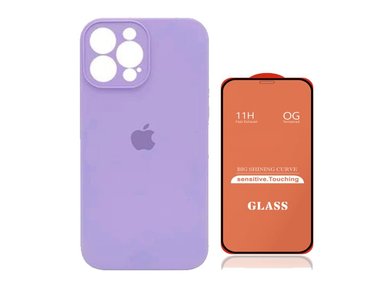 CASE IPHONE 15 PRO SILICONA CON P/CÁMARA LILA + MICA DE VIDRIO COMPLETO - 1