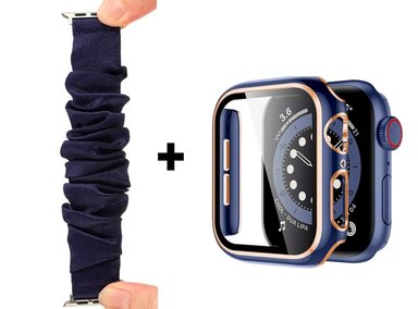 CORREA APPLE WATCH ELÁSTICA + CASE BUMPER METALIZADO 42MM AZUL - 1
