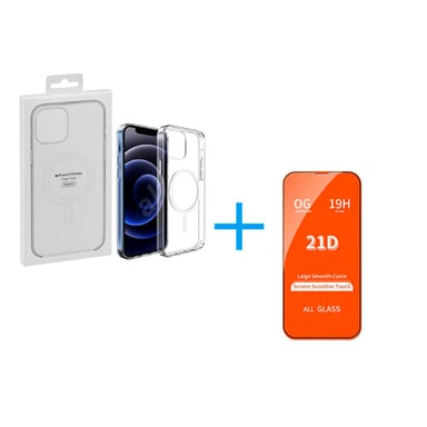 FUNDA CLEAR CASE CON MAGSAFE TRANSPARENTE + VIDRIO TEMPLADO PARA IPHONE 12 - 1