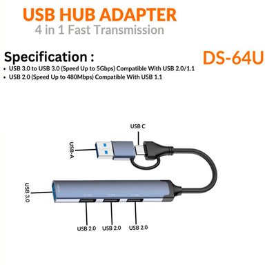 ADAPTADOR HUB LDNIO DS-64U USB +TIPO C 4EN 1 MULTIFUNCIÓN - 2