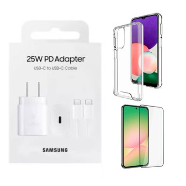 KIT PARA SAMSUNG A56 (CARGADOR 25W BLANCO + CASE Y FUNDA) - 1