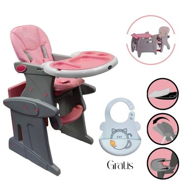 SILLA COMER BABY KITS COMEDOR 3 EN 1 ROSADO CARPETA PARA BEBES