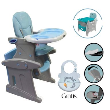 SILLA COMER BABY KITS COMEDOR 3 EN 1 AZUL CARPETA PARA BEBES