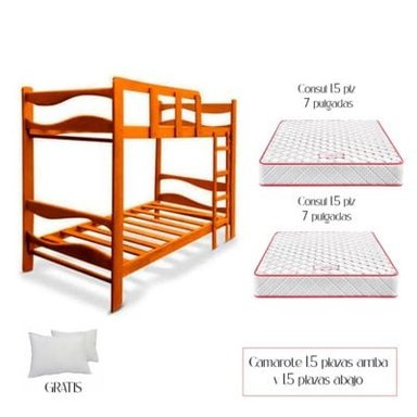 CAMAROTE 1.5 PLAZAS MADERA NATURAL + COLCHON CONSUL + GRATIS ALMOHADA