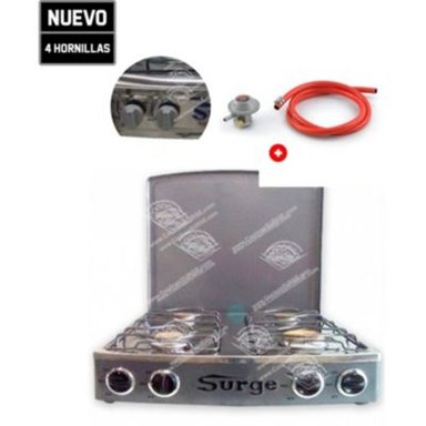 COCINA 4 HORNILLAS MESA CON TAPA + MANGUERA SURGE