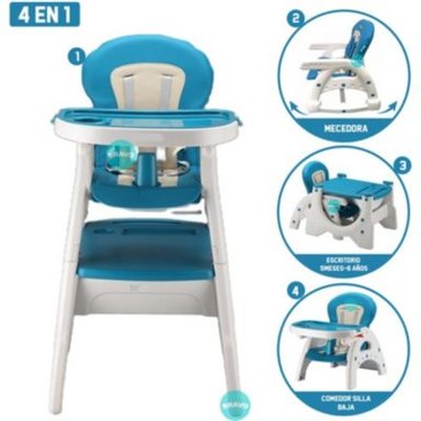 SILLA COMER 4 EN 1 AZUL VERDOSO PARA BEBÉ ESCRITORIO MESA MECEDORA AZUL