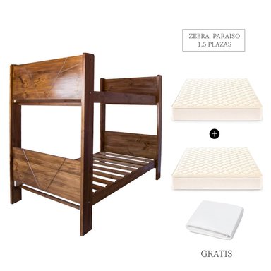 CAMAROTE 1 PLAZA 1/2 AMBOS PISOS MADERA PINO + COLCHON ZEBRA
