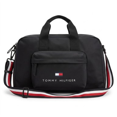 BOLSO DE VIAJE TOMMY HILFIGER NEGRO CON CINTA BLANCO Y ROJO - 1