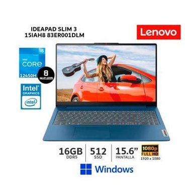 LAPTOP LENOVO IDEAPAD SLIM 3 15IAH8 - 83ER001DLM I5-12450 16GB RAM 512GB SSD 15.6" FHD/ WIND