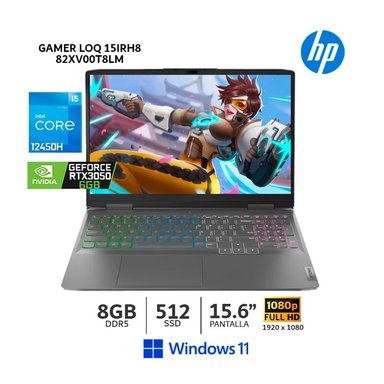 LAPTOP LENOVO LOQ 15IRH8 INTEL CORE I5 12450H 8GB RAM 512GB SSD RTX 3050 6GB 15.6" FHD WINDOWS 11 HOME 82XV00T8LM
