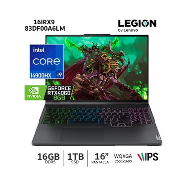 LAPTOP GAMER LENOVO LEGION PRO 5I DE 16', INTEL CORE I9-14900HX (14VA GEN), 24 NÚCLEOS, NVIDIA GEFORCE RTX 4060, 16GB RAM, DISCO
