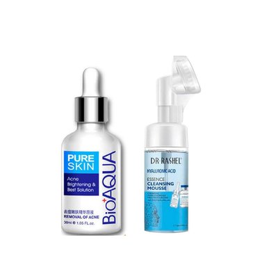SET SERUM FACIAL BIO AQUA ACLARANTE ANTI ACNE + LIMPIADOR DR RASHEL ACIDO HIALURONICO DESMAQUILLADOR