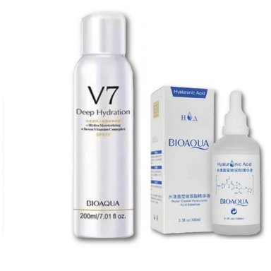 SET TRATAMIENTO FACIAL BIO AQUA SPRAY ACLARANTE CUERPO V7 + SERUM ACIDO HIALURONICO 100 ML BIOAQUA