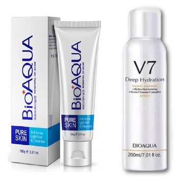 SET GEL FACIAL BIO AQUA LIMPIADOR ANTI-ACNE + SPRAY ACLARANTE CUERPO V7