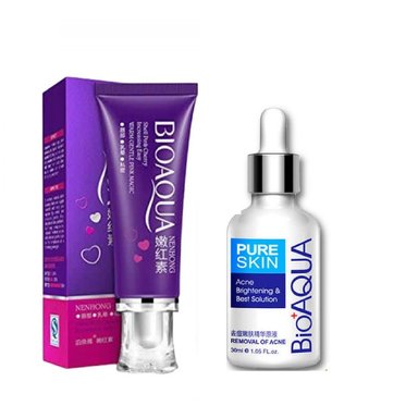 SET TRATAMIENTO CORPORAL BIO AQUA CREMA BLANQUEADORA + SERUM ANTI-ACNE