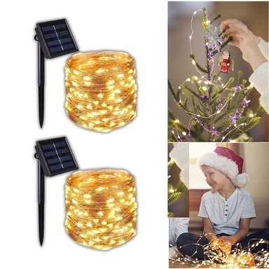 LUCES NAVIDEÑAS CON PANEL SOLAR AMBAR 20MTS X2UNIDS