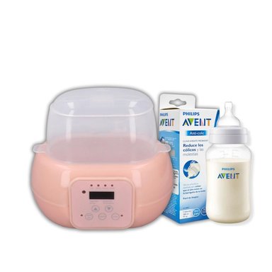 CALENTADOR ESTERILIZADOR DE BIBERONES ROSA + BIBERON 11OZ